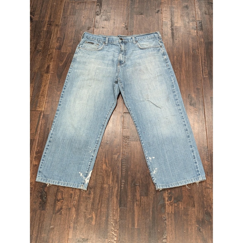 Calvin Klein Jeans 36x25 Short Blue Wash Straight Leg Denim Distressed